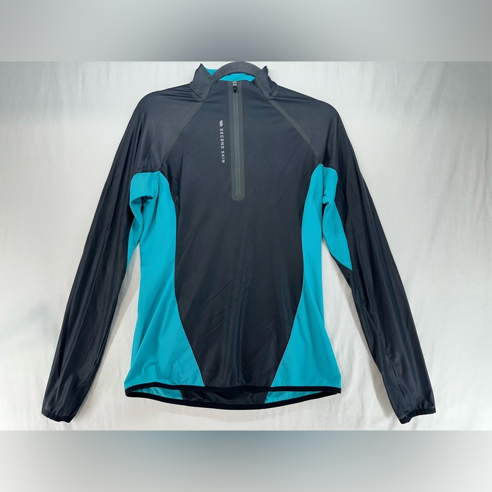 Second Skin Gray Blue 1/4 Zip Shirt Long Sleeve Top Stretch Nylon Womens Size M